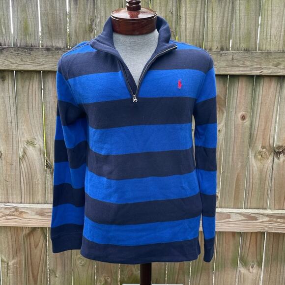 NWT Polo Ralph Lauren blue stripe 1/4 zip pullover - Picture 1 of 4
